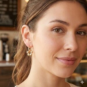 Madden NYC Gold-Tone Flower Charm Hoop Earrings NWT • Hypoallergenic